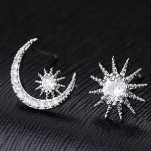*NEW Sterling Silver Diamond Moon Star Earrings